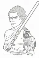 anakin lightsaber and darth vader lightsaber not ignited in a comic book panel tattoo design idea
