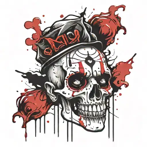 Clown skull shadow blood moon blackness tattoo design idea