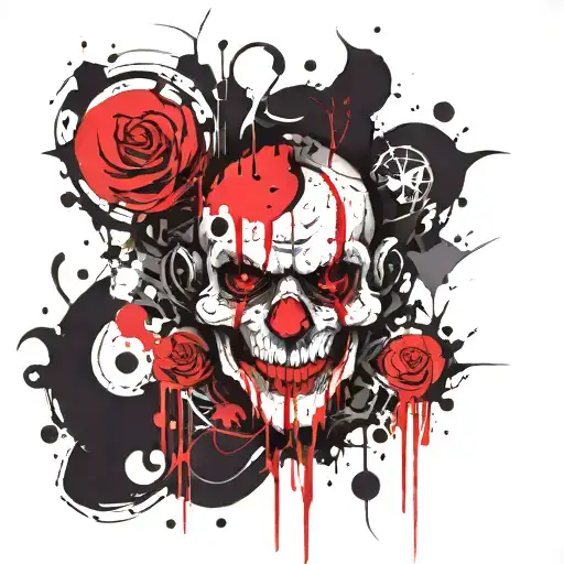 Clown skull shadow blood moon blackness tattoo design idea