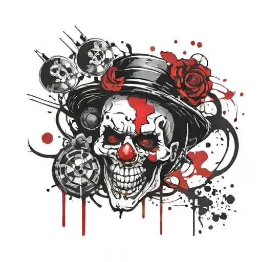 Clown skull shadow blood moon blackness tattoo design idea