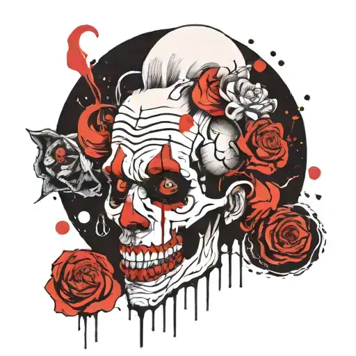 Clown skull shadow blood moon blackness tattoo design idea