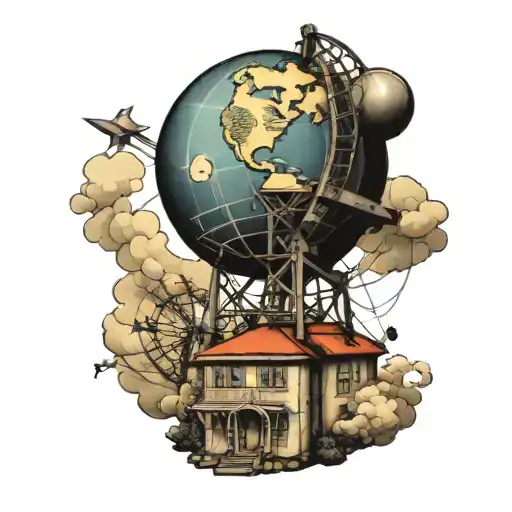 globe with radio tower  tattoo design idea