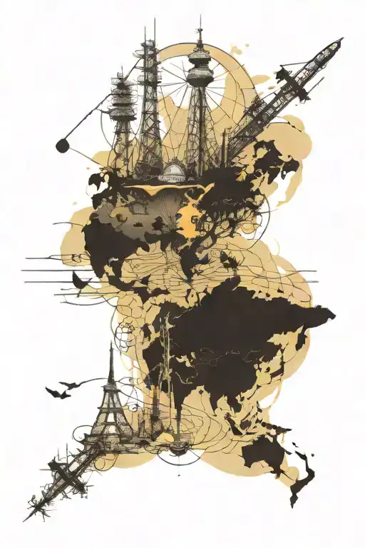 world map with radio tower  tattoo design idea
