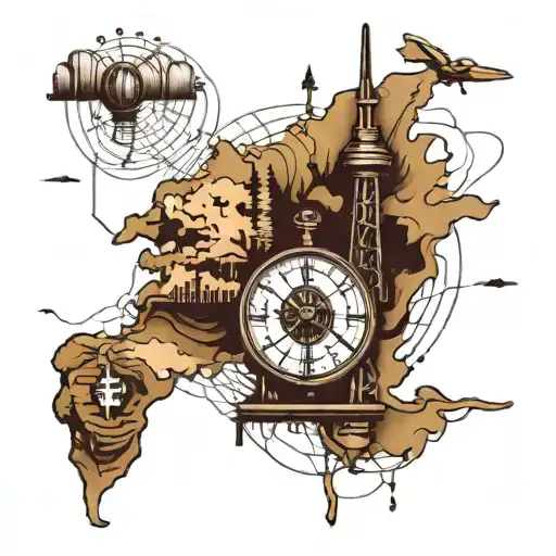 world map with radio tower  tattoo design idea