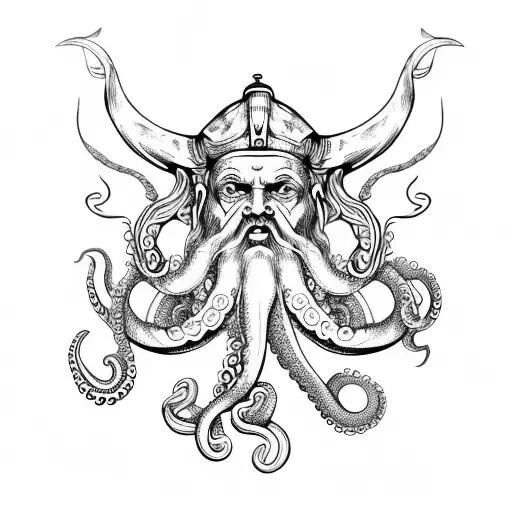 poseidon, octopus and old ship tattoo design idea