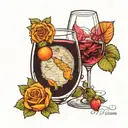 An orange with a map of Sicily, a glass of wine and roses inside it  tattoo design idea