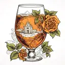An orange with a map of Sicily, a glass of wine and roses inside it  tattoo design idea