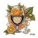 An orange with a map of Sicily, a glass of wine and roses inside it  tattoo design idea