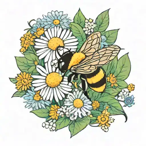 Aster daisy daisies forget-me-not bumblebee bee ladybug tattoo design idea