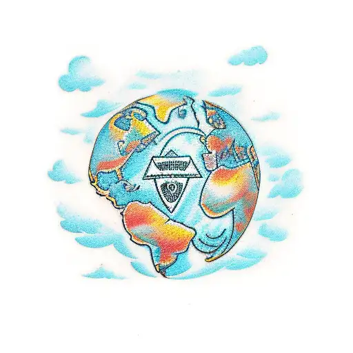 the world is yours with girls counting money and a sign of Allah  tattoo design idea