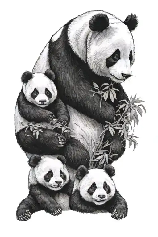 Panda bear and baby panda bear holding tattoo design idea