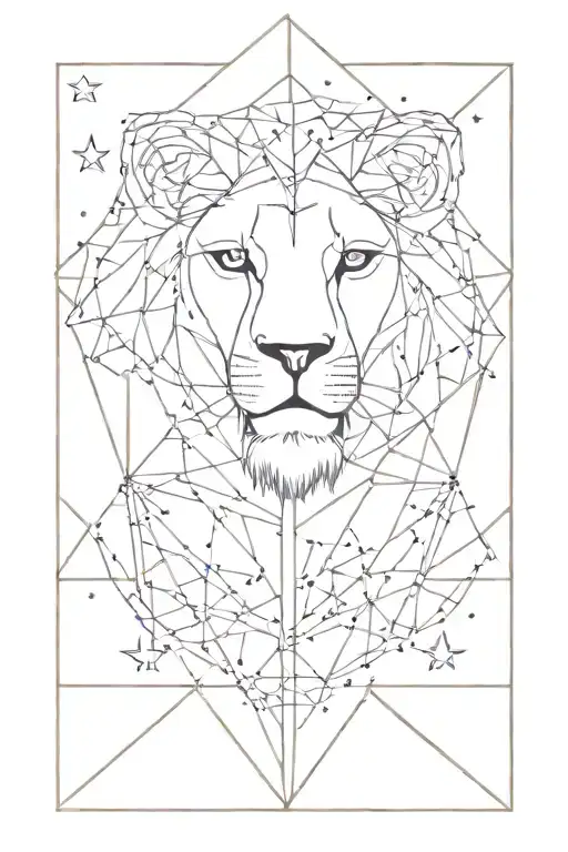 stars of leo constillation and lion head geometric tattoo design idea