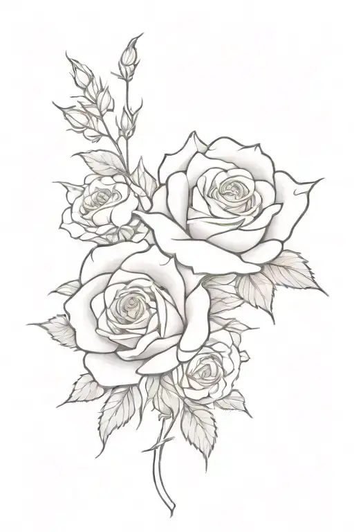 create a small and dainty no color tattoo with rose and larkspur and a ribbon holding it together tattoo design idea