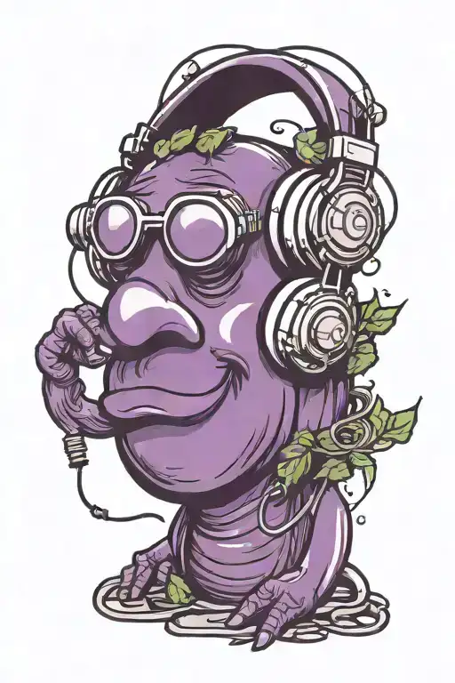 Eggplant wearing headphones tattoo design idea