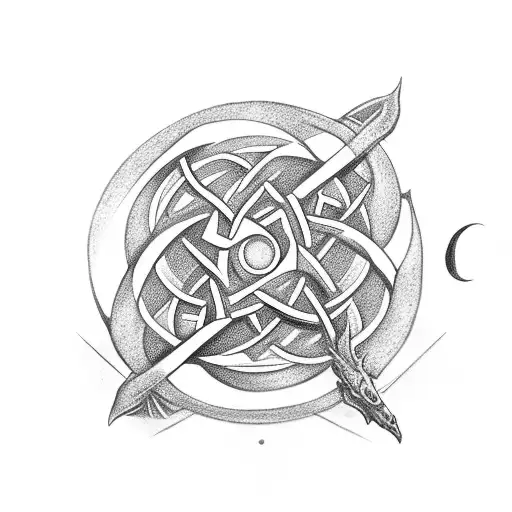 statue of lar mixed with Triquetra with dragon coming out for family  tattoo design idea