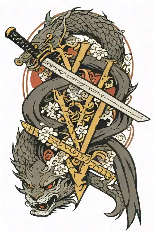 Only two katanas shaped like the letter V tattoo design idea