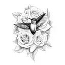 Hummingbird with bible verse and roses tattoo design idea