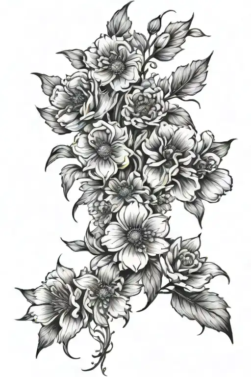 spine tattoo with unique and dainty flowers intertwined tattoo design idea