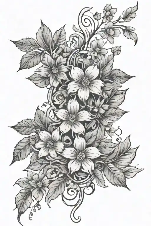 spine tattoo with small dainty flowers, leaves and vines  tattoo design idea