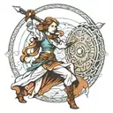 sword and shield maiden dancing tattoo design idea
