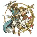 sword and shield maiden dancing tattoo design idea