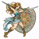 sword and shield maiden dancing tattoo design idea