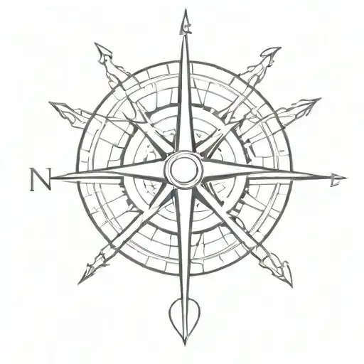 A minimalist compass rose with nautical elements tattoo design idea