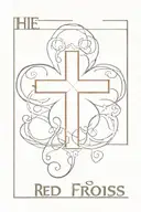 Red Cross with the words "HE shall reign forever" and "HE" is also in red  tattoo design idea