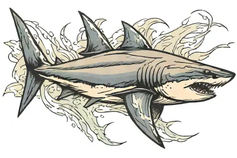 Bull Shark breaching water tattoo design idea