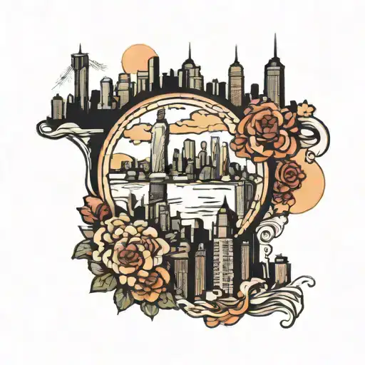 postage stamp NYC skyline tattoo design idea