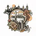 postage stamp NYC skyline tattoo design idea