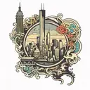 postage stamp NYC skyline tattoo design idea