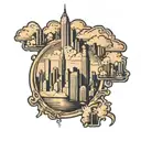 postage stamp NYC skyline tattoo design idea
