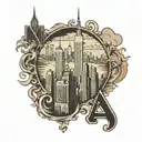 postage stamp NYC skyline tattoo design idea