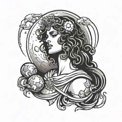 greek god selene goddes and the moon tattoo design idea