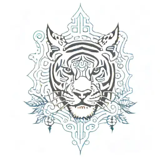 A shamanic tiger  a forest musical bull tattoo design idea