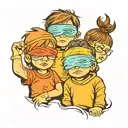 Children with blindfold with tear drop under the blindfold represent of broken family  tattoo design idea