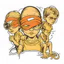 Children with blindfold with tear drop under the blindfold represent of broken family  tattoo design idea