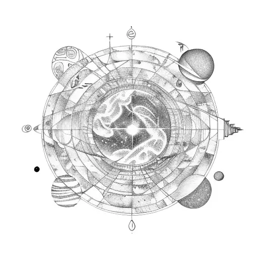  solar system, the universe, the ocean, shifting realities, astrology, libra, water, fire, earth, air all split into sec tattoo design idea