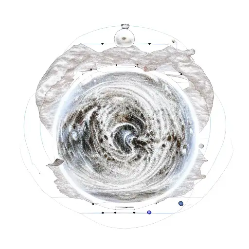  solar system, the universe, the ocean, shifting realities, astrology, libra, water, fire, earth, air all split into sec tattoo design idea