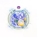  solar system, the universe, the ocean, shifting realities, astrology, libra, water, fire, earth, air all split into sec tattoo design idea