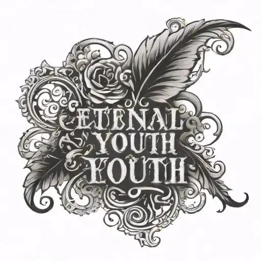 A tattoo that contains the word Eternal Youth in Gothic letters, but in Spanish with the corresponding decorations tattoo design idea