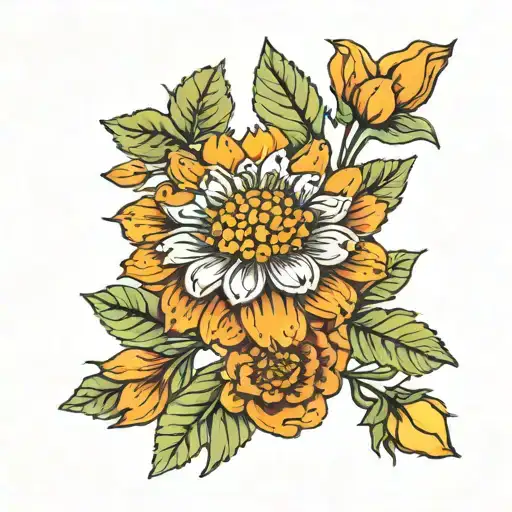 marigold with petals the colors of the colombian flag  tattoo design idea