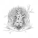 A chainsaw cutting through a flaming tree, representing the bravery of a firefighter tattoo design idea