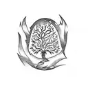 A chainsaw cutting through a flaming tree, representing the bravery of a firefighter tattoo design idea