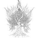 A chainsaw cutting through a flaming tree, representing the bravery of a firefighter tattoo design idea