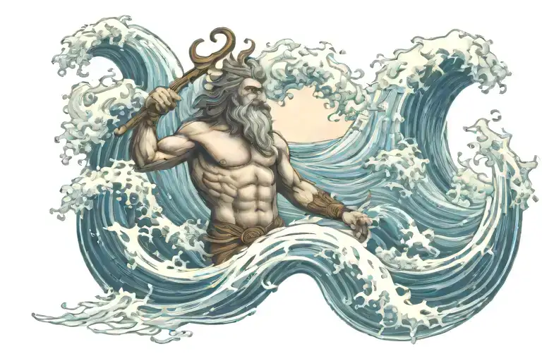 poseidon ocean waves  tattoo design idea