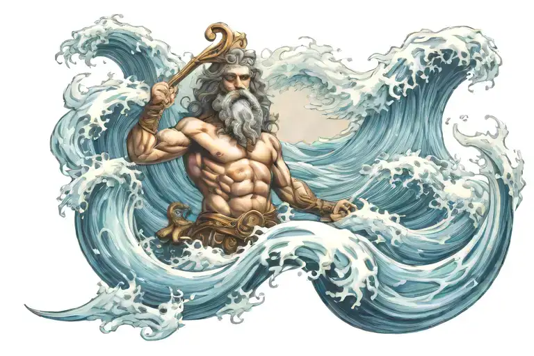 poseidon ocean waves  tattoo design idea