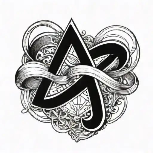 the letter J and K with rings and a heart and a cross tattoo design idea