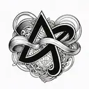 the letter J and K with rings and a heart and a cross tattoo design idea